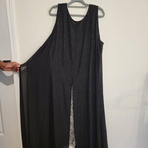 Paisley print dress with black sheer overlay